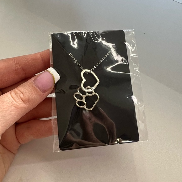 Stainless Steel Silver Interlocked Heart and Paw Necklace - Picture 7 of 8